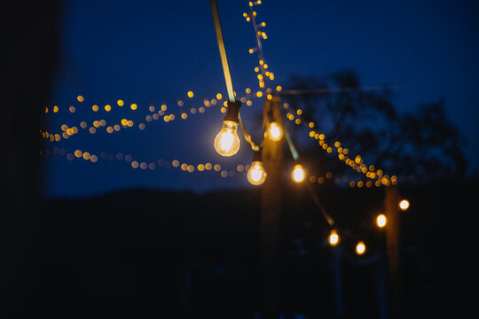 String lights illuminating evening sky during holidays - Powered by Adobe