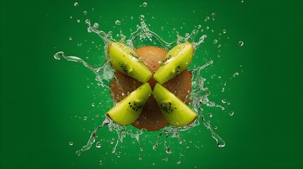 kiwi fruit in water with green background for health and refreshment