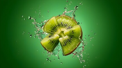 kiwi fruit in water with green background