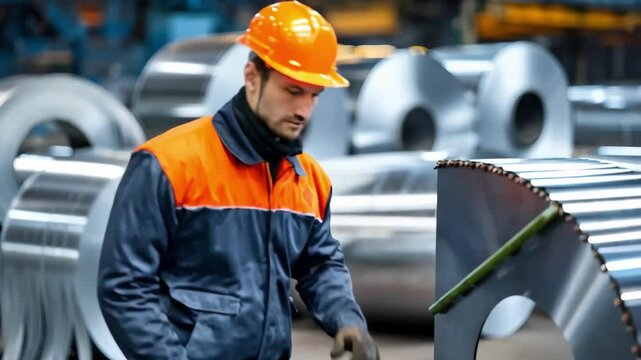 Medium shot of skilled technician monitoring aluminum roll forming line ensuring consistent shaping of metal coils into robust structural elements.