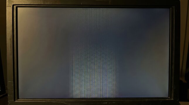 Old CRT monitor screen displaying static or a blank signal closeup view.