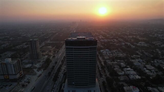 Aerial view of jinnah Avenue skyscrapers, Pakistan.