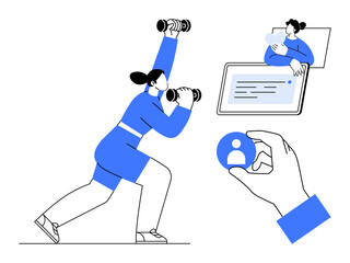 Online identity management. People utilizing digital tools for online identity, professional networking, and secure communication. Online identity verification for safety, business, social platforms