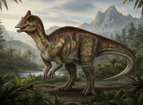 Prosaurolophus maximus, a large hadrosaurid (or duck-billed dinosaur) known for the small, solid, conical crest