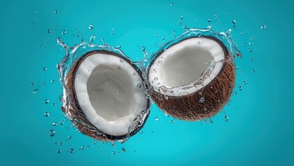 A freshly opened coconut showing its white pulp and textured brown shell