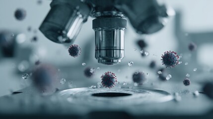 Microscopic virus cell examination under powerful lens investigation