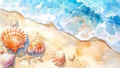 watercolor beach sand texture with seashells