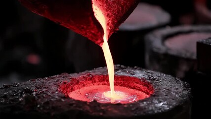 Medium shot of vertical centrifugal casting with molten metal poured into a rotating mold forming tubular parts with precision and uniformity. - Powered by Adobe