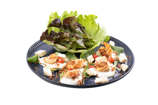 shrimp salad with leaf mi pepper pout light lettuce on transparent background