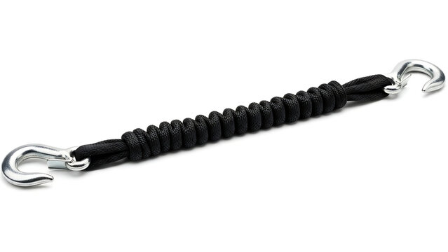 Durable black bungee cord with metal hooks for securing cargo and outdoor gear