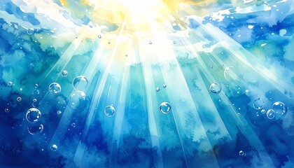 watercolor underwater bubbles and light rays