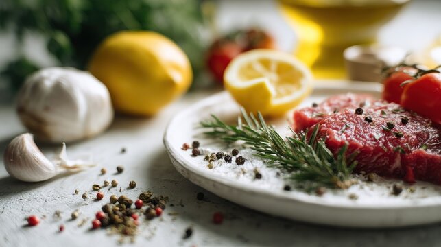 Preparation of beef steak with fresh ingredients for delicious gourmet meal - Powered by Adobe