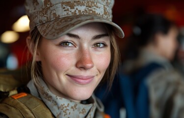 Obraz premium Military girl student wears uniform