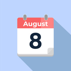 August 8 Vector Calendar
Modern flat color vector calendar with date