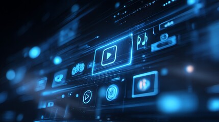 Modern digital technology and multimedia streaming concepts showcasing innovative online media, high-tech devices, and seamless connectivity in a futuristic electronic environment
