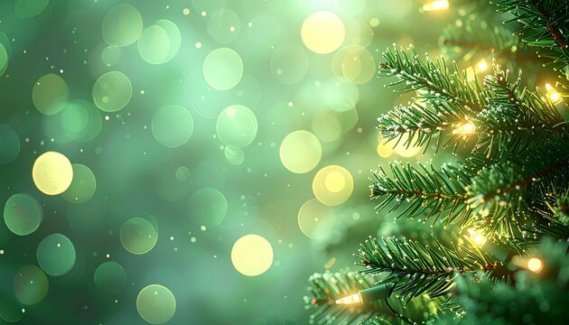 緑のクリスマスツリーが優しく輝くきらきら背景画像
