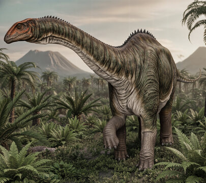 Haplocanthosaurus the massive Late Jurassic sauropod in a majestic full-body portrait in its tropical forest