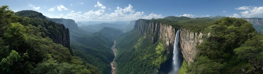 Fototapeta premium Stunning hdr panoramic view of waterfall in nature landscape mexico
