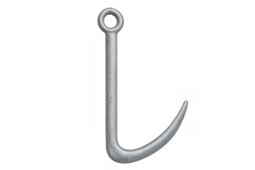 Silver metal fishing hook with transparent background