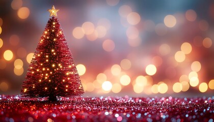 赤と金の光が広がるクリスマスツリーきらきら背景画像