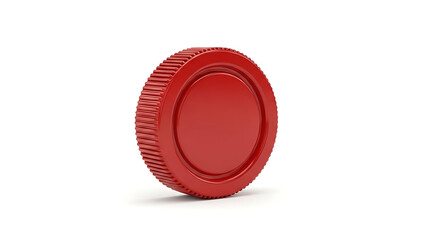Vibrant red circular token with a ridged edge, a perfect 3D rendered game piece or symbol