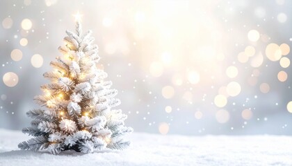 白いクリスマスツリーと雪が舞うきらきら幻想背景画像