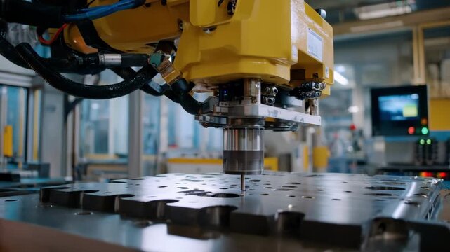 Medium shot of a robotic arm precisely repositioning a large mold pattern in a hightech industrial setting with smooth controlled movements.
