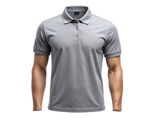 Grey Polo Shirt Mockup Front View, Classic Fit, Transparent PNG