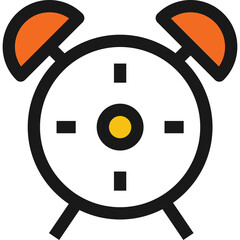 Retro alarm clock with orange bells and a yellow center against a clean white background symbolizing time management and morning wake-up calls