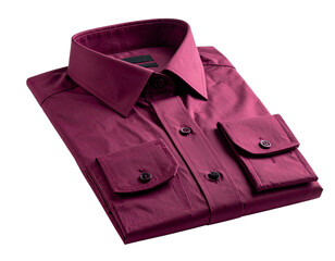 Angled Side View of Maroon Dress Shirt with Folded Sleeves, PNG Isolated