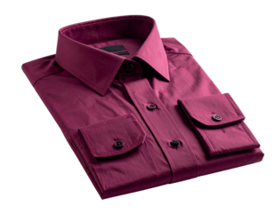 Angled Side View of Maroon Dress Shirt with Folded Sleeves, PNG Isolated
