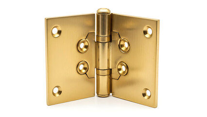 Shiny metallic brass door hinge for carpentry, furniture, and hardware projects on white