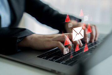 Concept of a cybersecurity warning for unsafe email communication. This alert signifies a phishing...