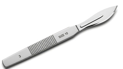 Surgical Scalpel Blade with Handle on White Background - Precise Cutting Tool