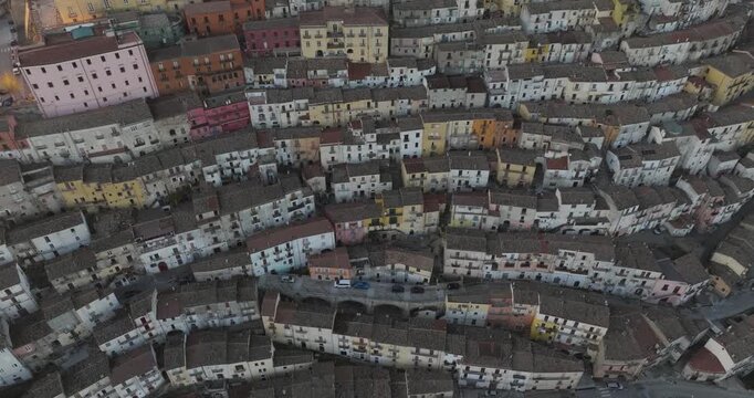 Aerial view of rooftops and buildings, Italy.