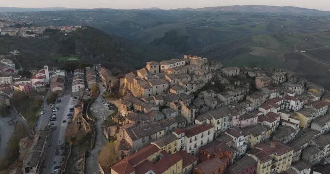 Aerial view of Calitri town on hill, Italy.