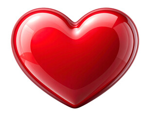 Glossy Red Heart Icon Front View, Smooth Shine, Transparent PNG