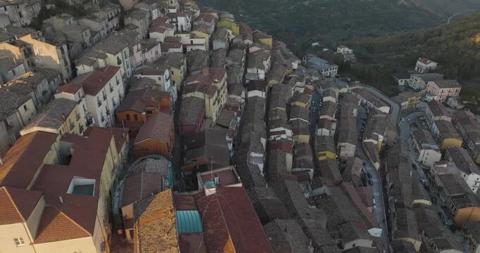Aerial view of buildings with red roofs, Italy.