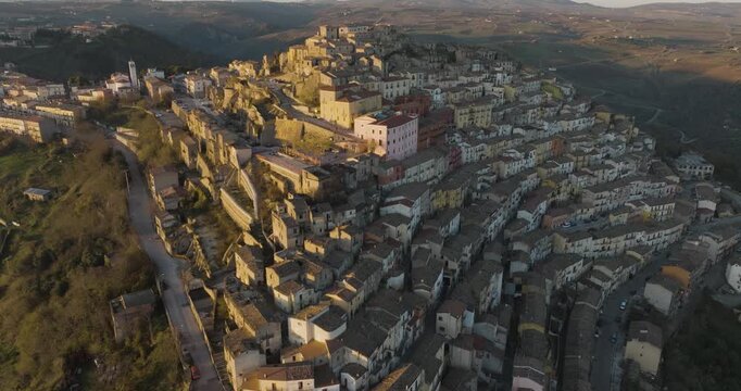 Aerial view of Calitri's hilltop town, Italy.
