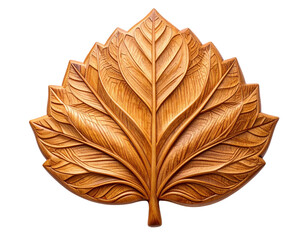 Carved Wooden Leaf with Detailed Veins, Front Flat View, Transparent PNG