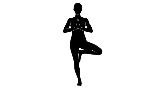Silhouette of a person in a tree pose during yoga on white background
