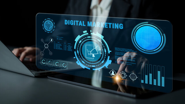 Digital marketing strategy for online business promotion and advertising. A concept of campaign management and content planning for brand growth. Motif