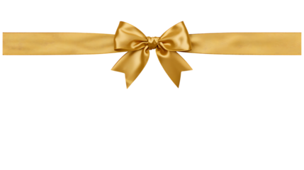 Shiny golden satin ribbon tied with a perfect bow for festive gift wrap isolated on transparent background