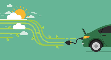 electric vehicle charging with renewable energy from sun and nature showcasing sustainability ideal for eco-friendly transport environmental awareness