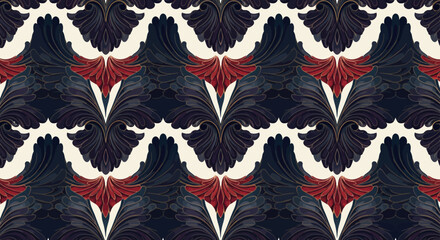 feather pattern creating a decorative wallpaper with floral elements enhancing interior design ideal for adding texture and an elegant aesthetic appeal damask art nouveau