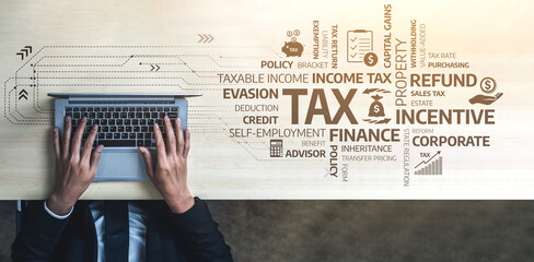 Explore effective tax planning strategies for personal finance with a laptop and visual elements...