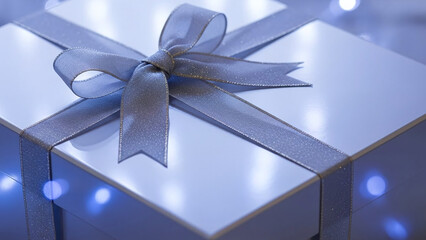 Silver Gift Box with Soft Pearl Shine Under Cool-Toned Holiday Light