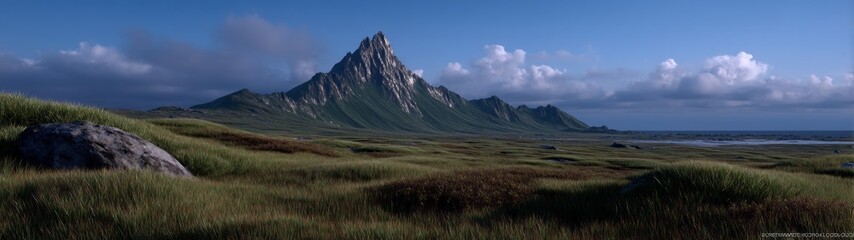 Fototapeta premium Breathtaking hdr panorama of mountain landscape coastal view nature environment