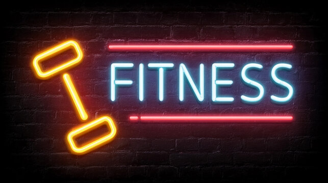 Bright neon sign promoting fitness in a modern gym setting - Powered by Adobe