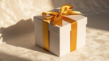 Minimal Luxury Square Gift in Matte White with Polished Gold Ribbon
